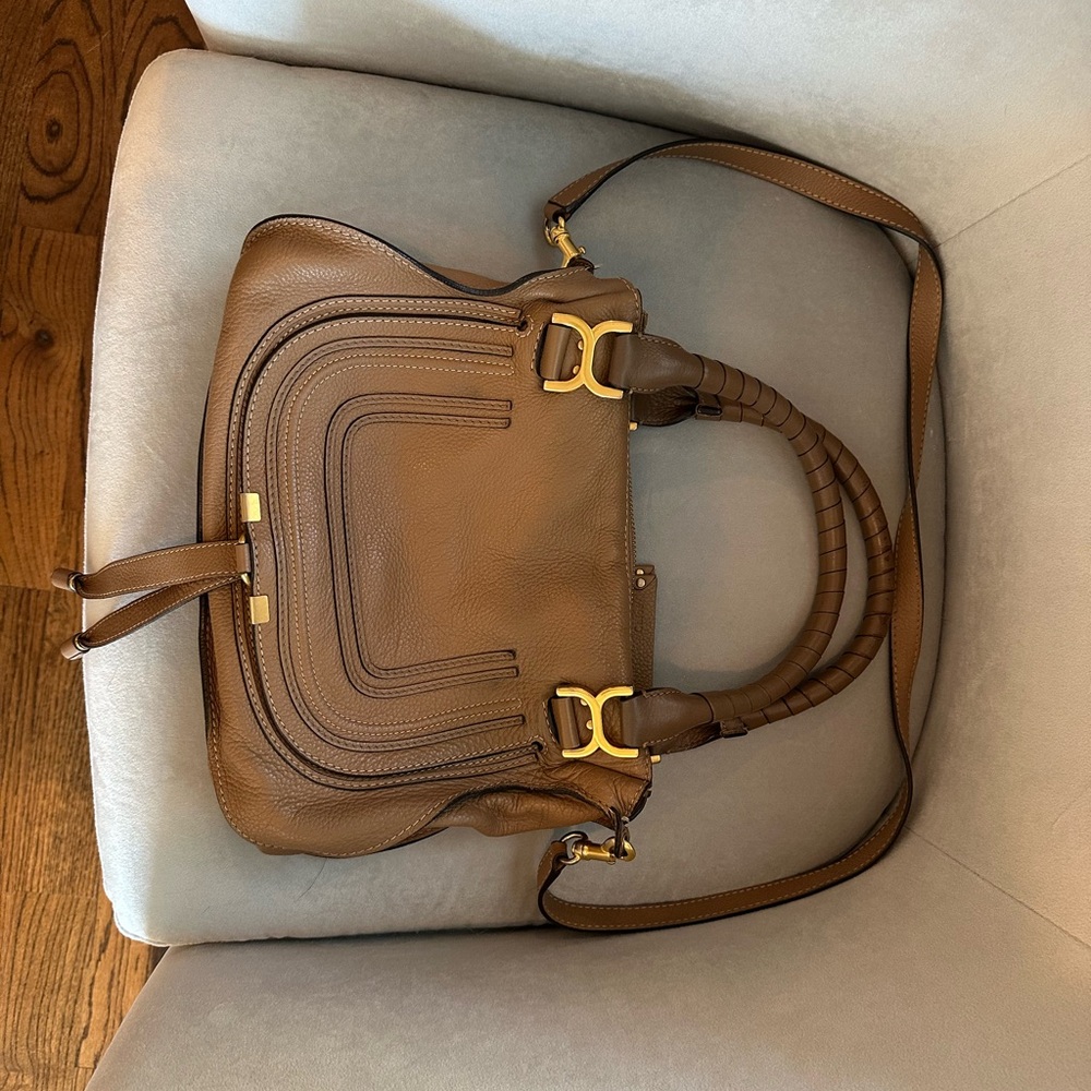 Chloe Medium Marcie Leather Satchel Bag with Gold Accents